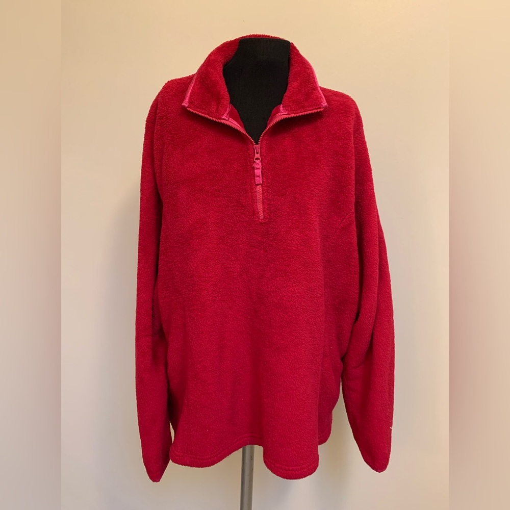 Lands End Magenta Raspberry Shaggy Teddy Bear Partial Zip Fleece XL 18-20
